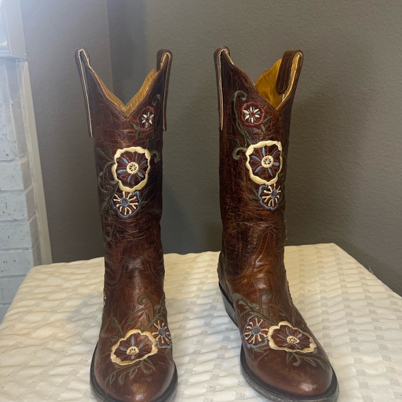 Old Gringo Floral Brown Leather Boots Size 7.5B - Picture 6 of 8